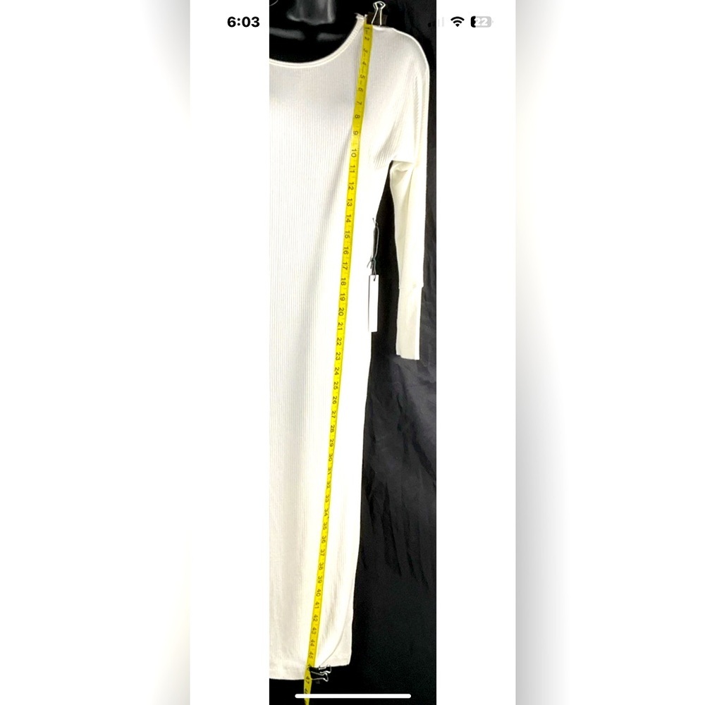 STILLWATER Women’s XS Ivory Ribbed Midi Dress Side Slit LS‎ NWT - Picture 3 of 12